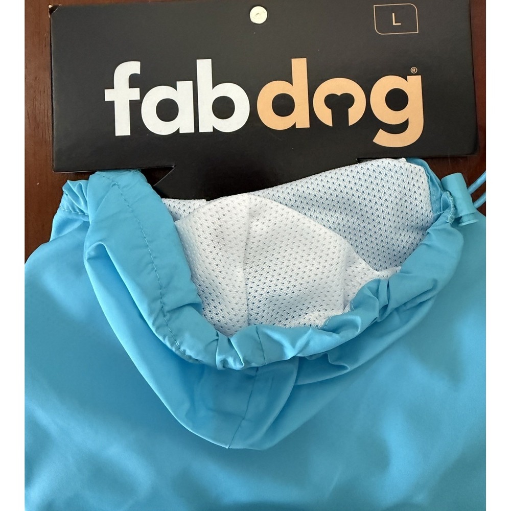 Fabdog lt. blue Packable Nylon hooded Leash hole Waterproof Raincoat Size Medium - Picture 6 of 10